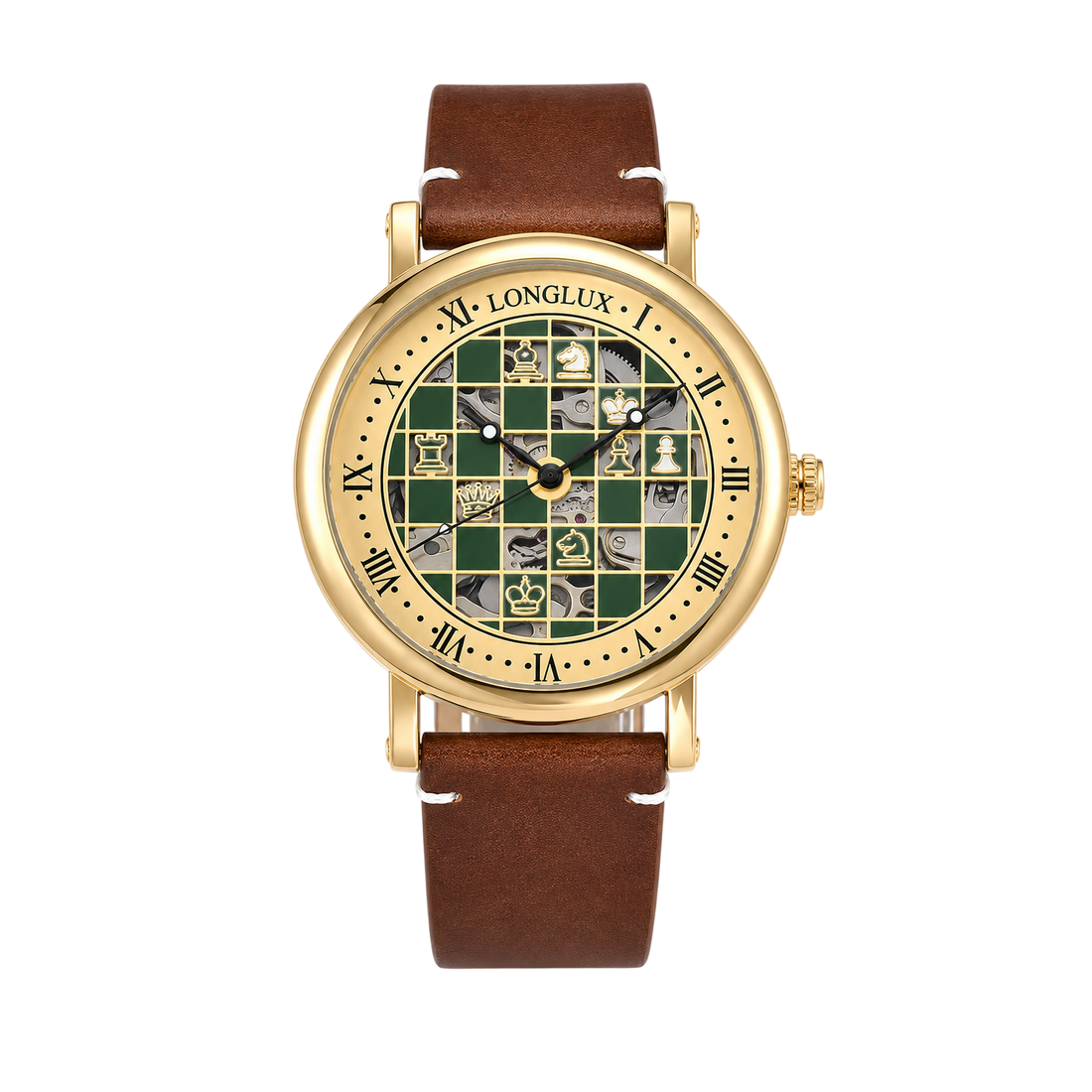 Men automatic watch chess checjerboard mechanical watches waterproof vintage business luminous skeleton leather gift for you Martino Valenti