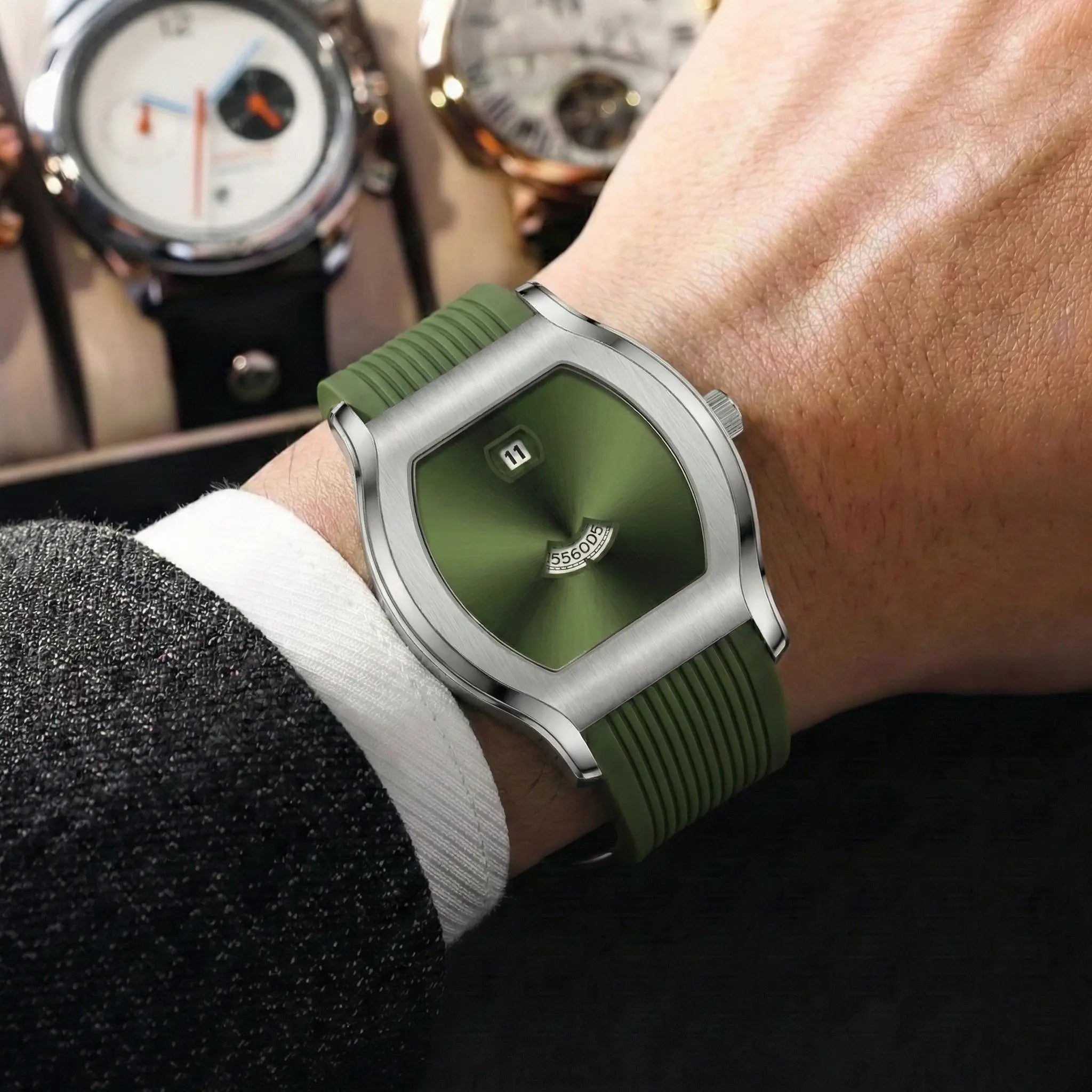 Men’s futuristic designer watch by GIORGIO MARENO with a sleek silicone strap and modern style.
