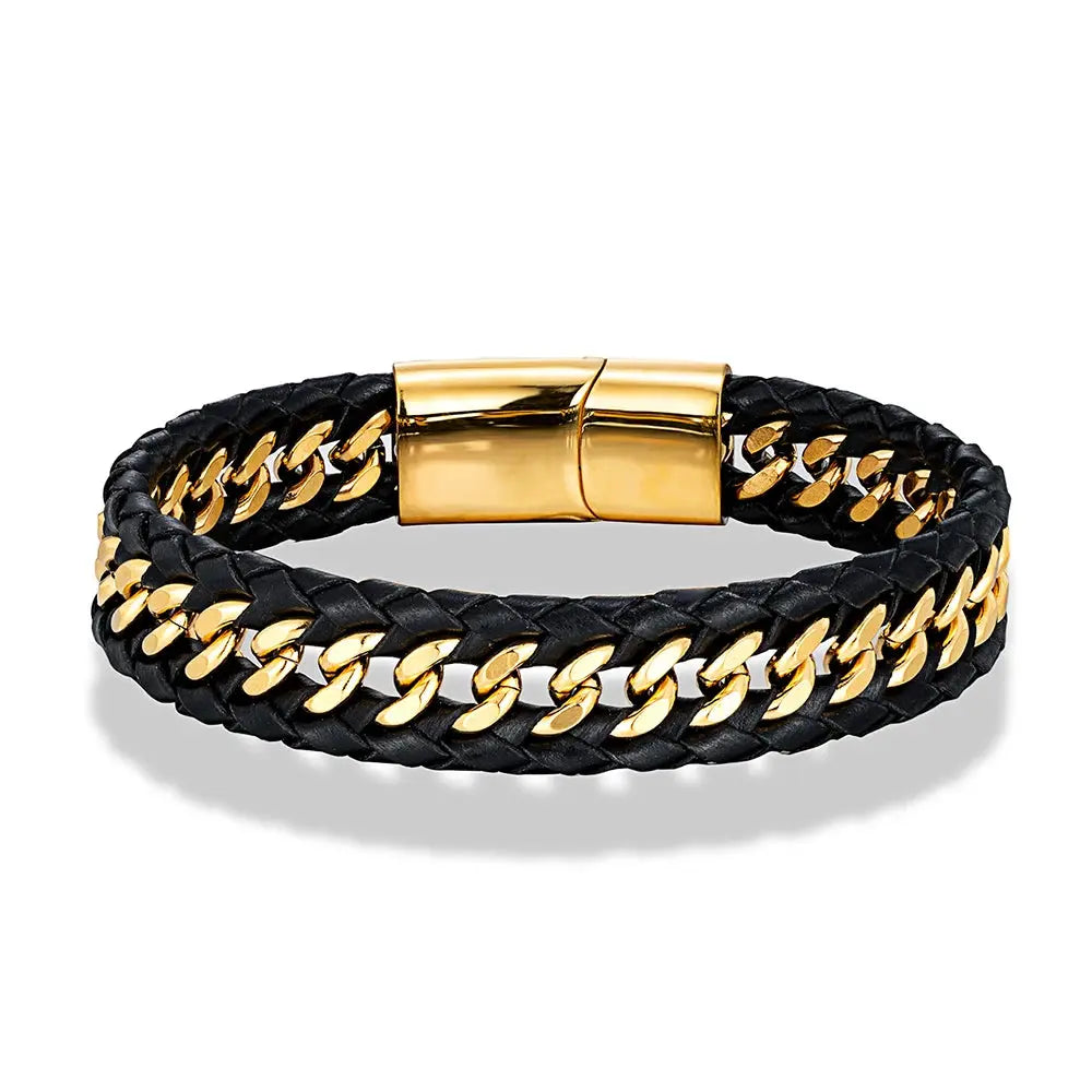 Golden leather bracelet by GIORGIO MARENO featuring sleek leather straps with subtle gold accents.