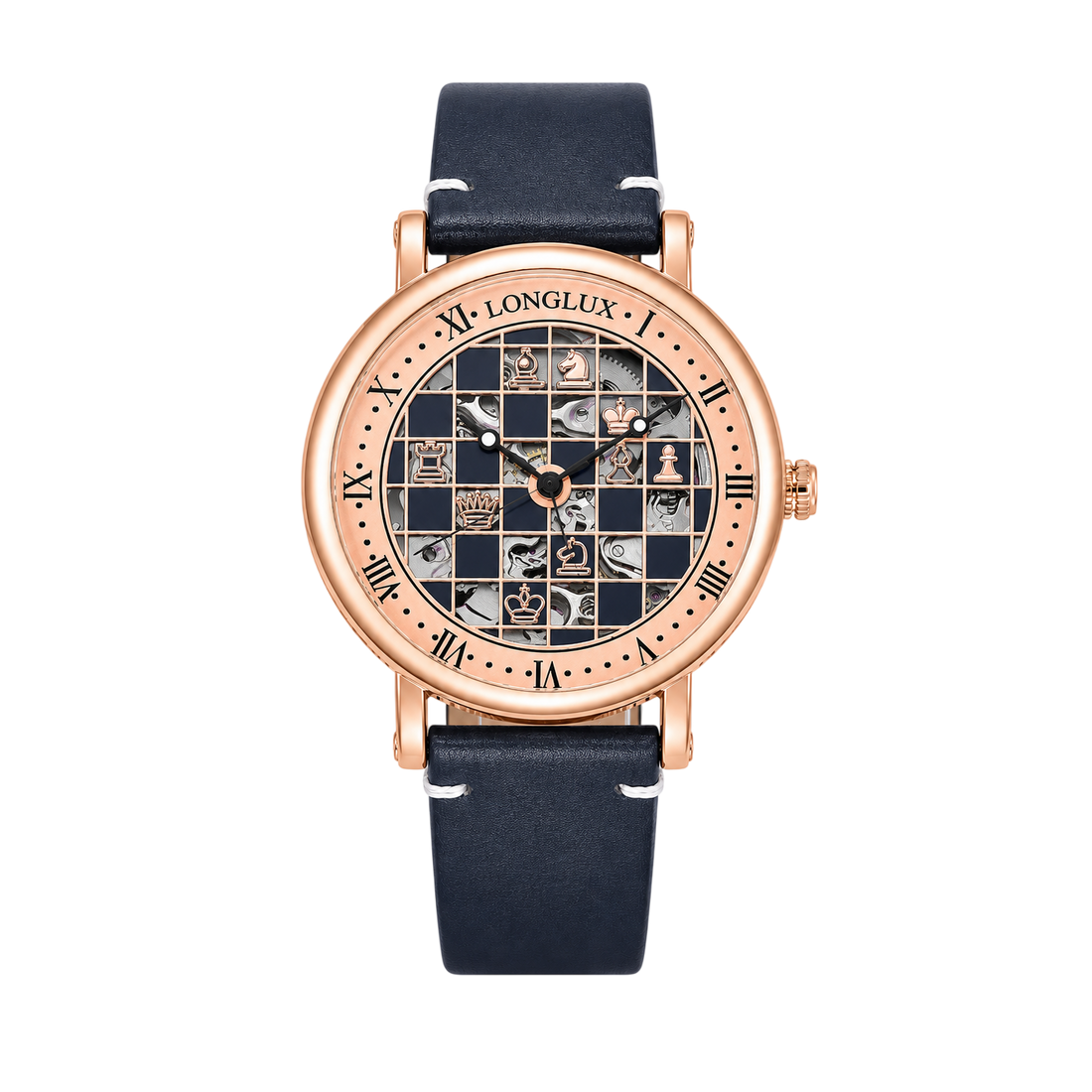 Men automatic watch chess checjerboard mechanical watches waterproof vintage business luminous skeleton leather gift for you Martino Valenti