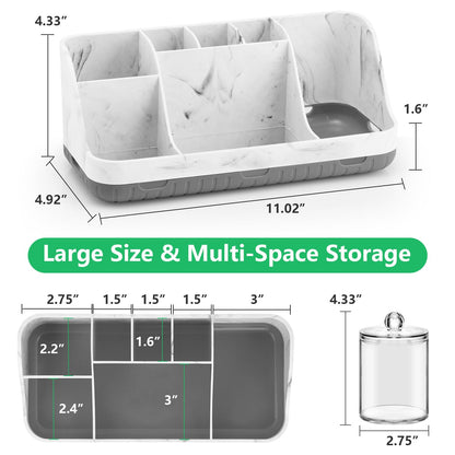 GFWARE 7-Slot Toothbrush Holder & Qtip Dispenser Set – Grey Marble