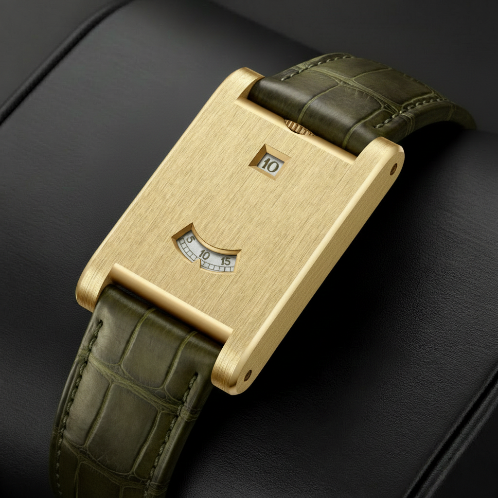 Giorgio Mareno DRYLAXO VX-580 rectangular dress watch with a sleek silver case and black leather strap on a wrist.