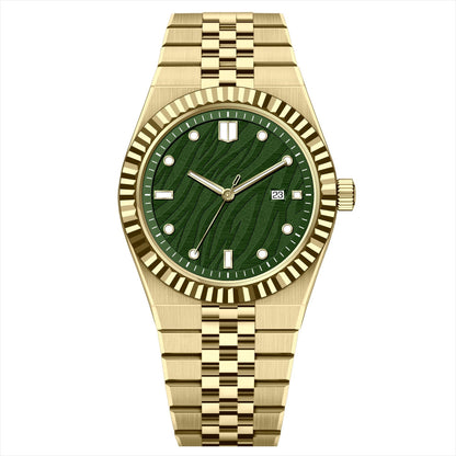 KAIROS – Men’s Luxury Gold Case Deep Green Wave Dial Watch