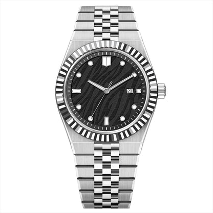 KAIROS – Men’s Luxury Silver Case Black Wave Dial Watch