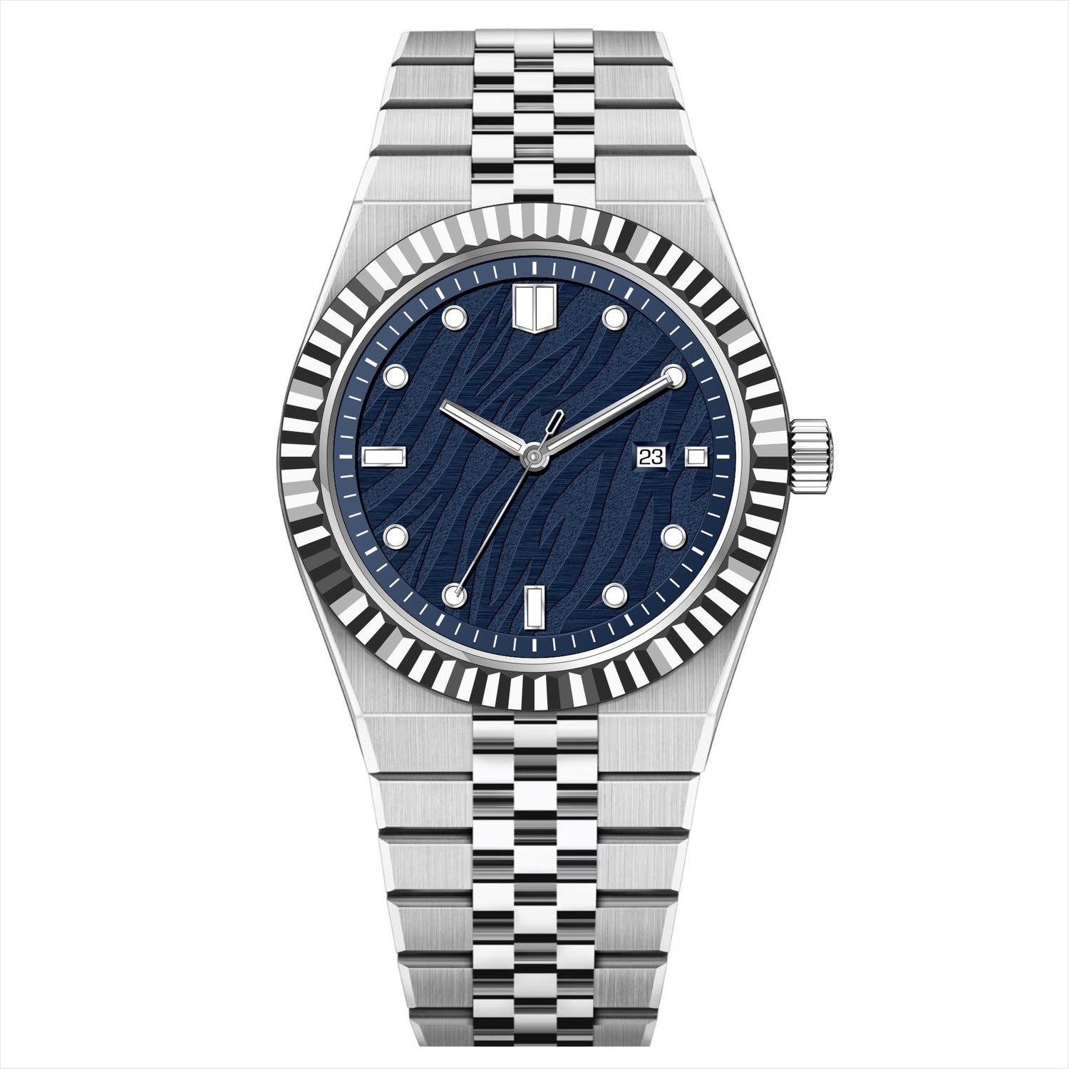 KAIROS – Men’s Luxury Silver Case Deep Blue Wave Dial Watch