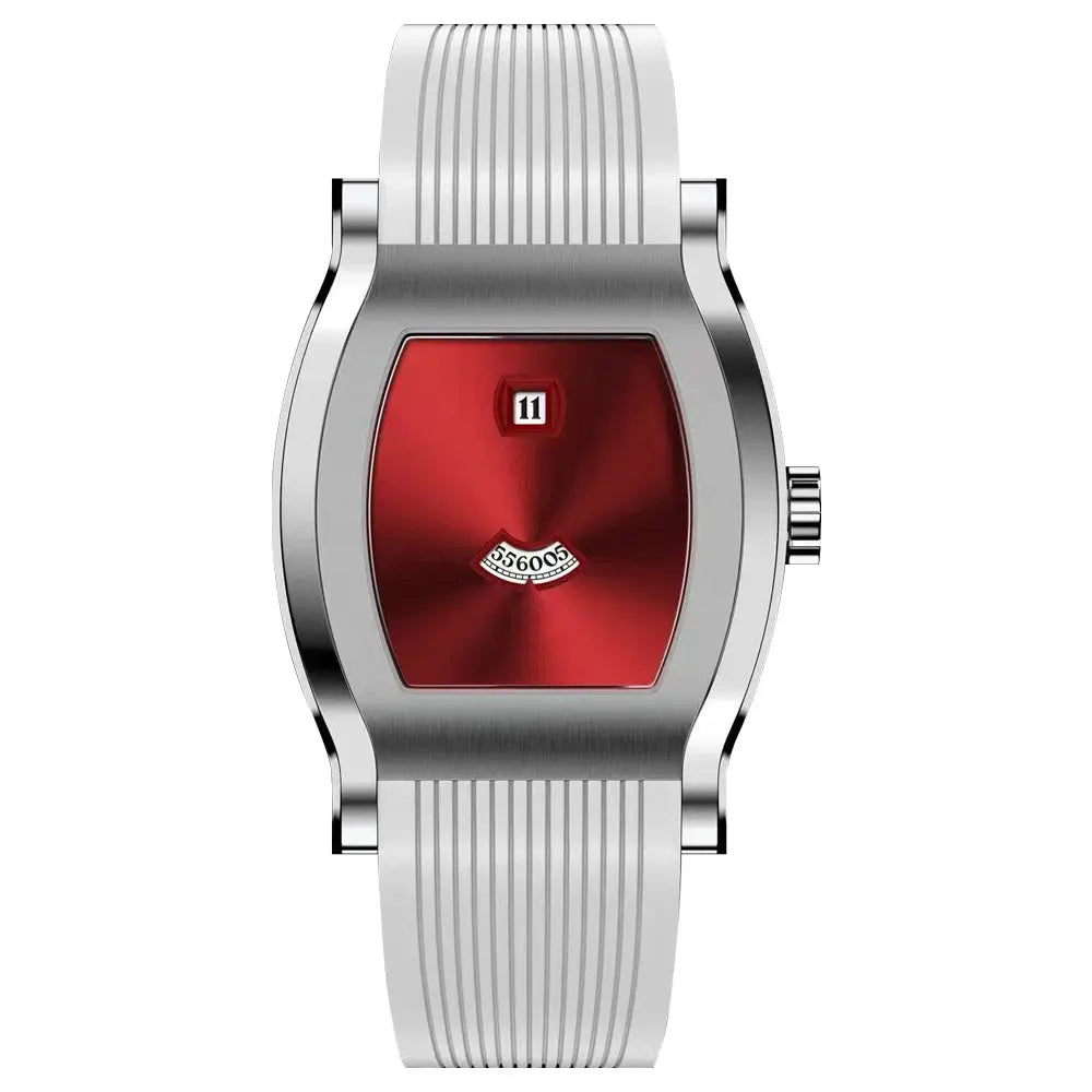 Men’s futuristic designer watch with silicone strap by GIORGIO MARENO, featuring sleek modern design and digital display.