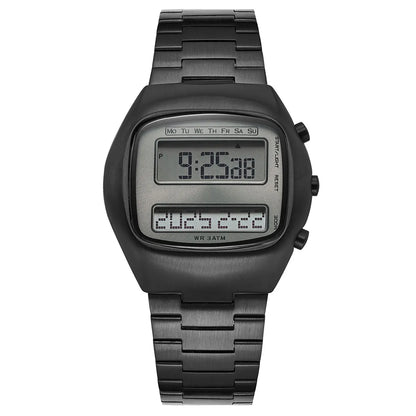 Giorgio Mareno MONTYX luxury watch with black leather strap and silver dial, detailed close-up showing elegant design.