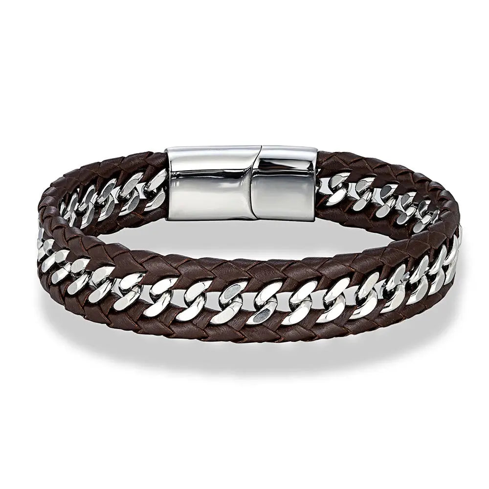 Giorgio Mareno leather bracelet with gold accents, stylish men&