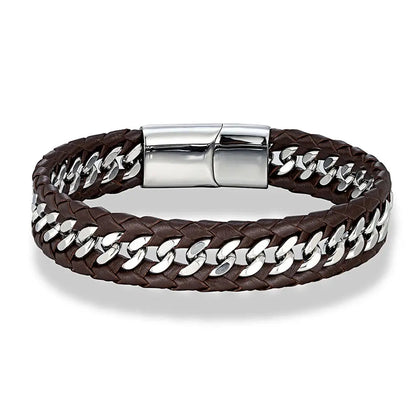 Giorgio Mareno leather bracelet with gold accents, stylish men&
