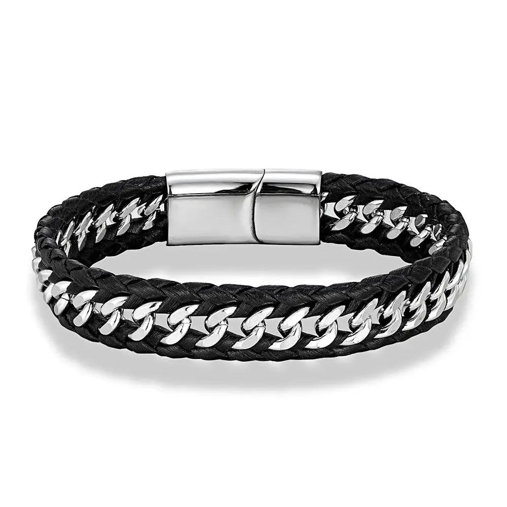Giorgio Mareno leather bracelet with gold accents, stylish men&