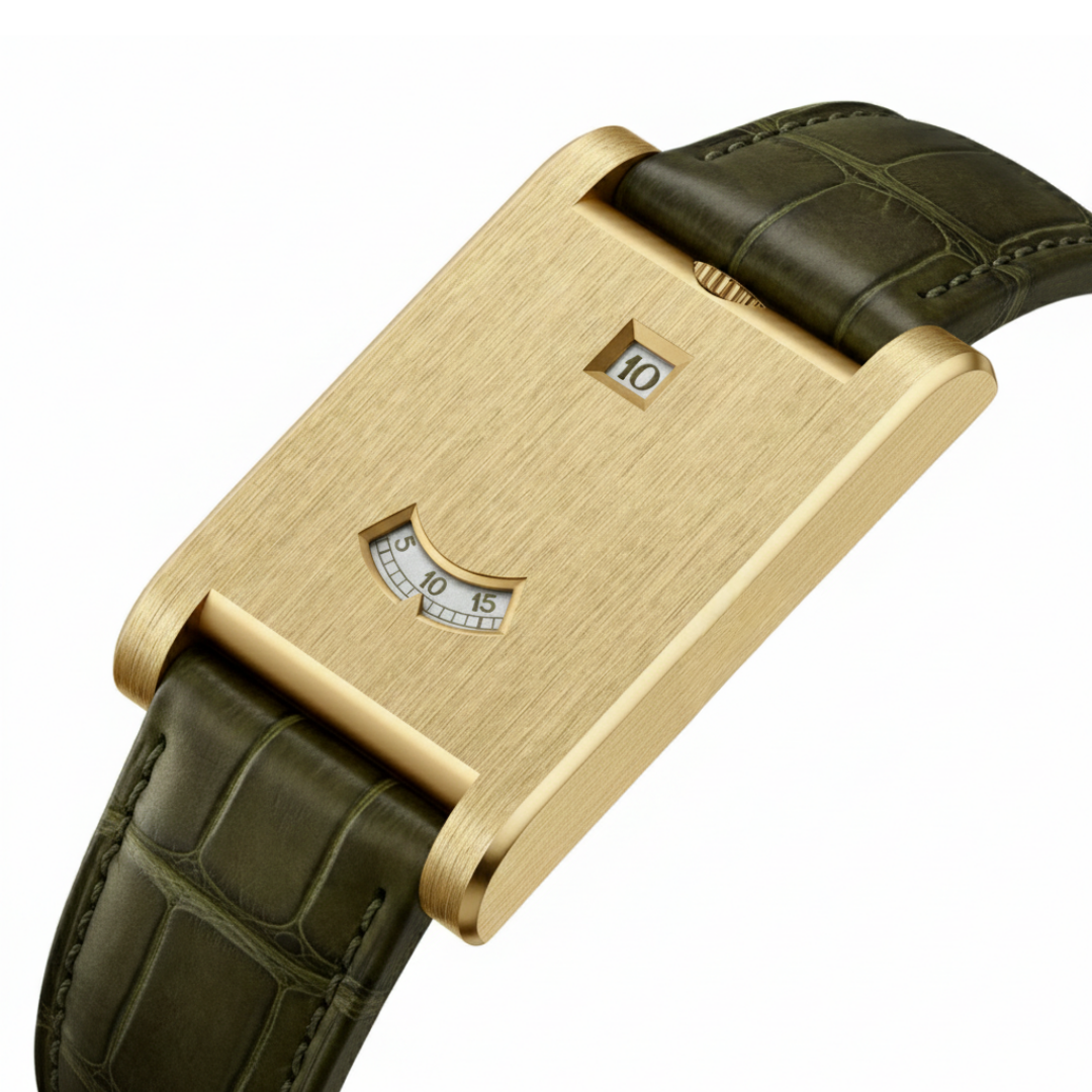 Rectangular GIORGIO MARENO DRYLAXO VX-580 dress watch with a sleek design and a black leather strap.