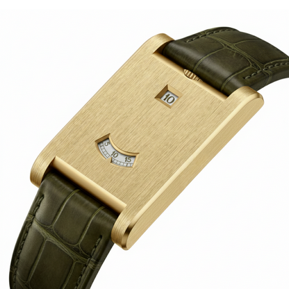 Rectangular GIORGIO MARENO DRYLAXO VX-580 dress watch with a sleek design and a black leather strap.