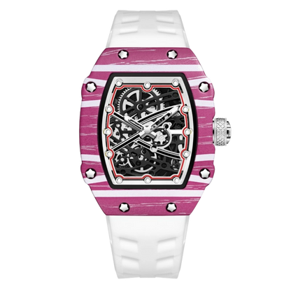 Skeleton sport watch with silicone strap by GIORGIO MARENO, featuring a detailed skeleton dial and sporty design.