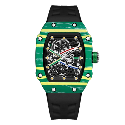 Skeleton sport watch with silicone strap by GIORGIO MARENO featuring a detailed skeleton dial and sporty design.