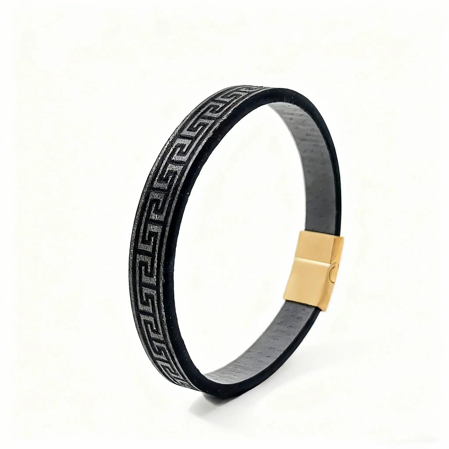 Giorgio Mareno magnetic clasp leather bracelet with sleek black leather band and secure metal closure.