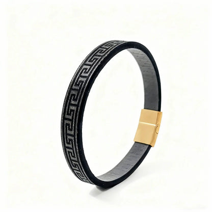 Giorgio Mareno magnetic clasp leather bracelet with sleek black leather band and secure metal closure.