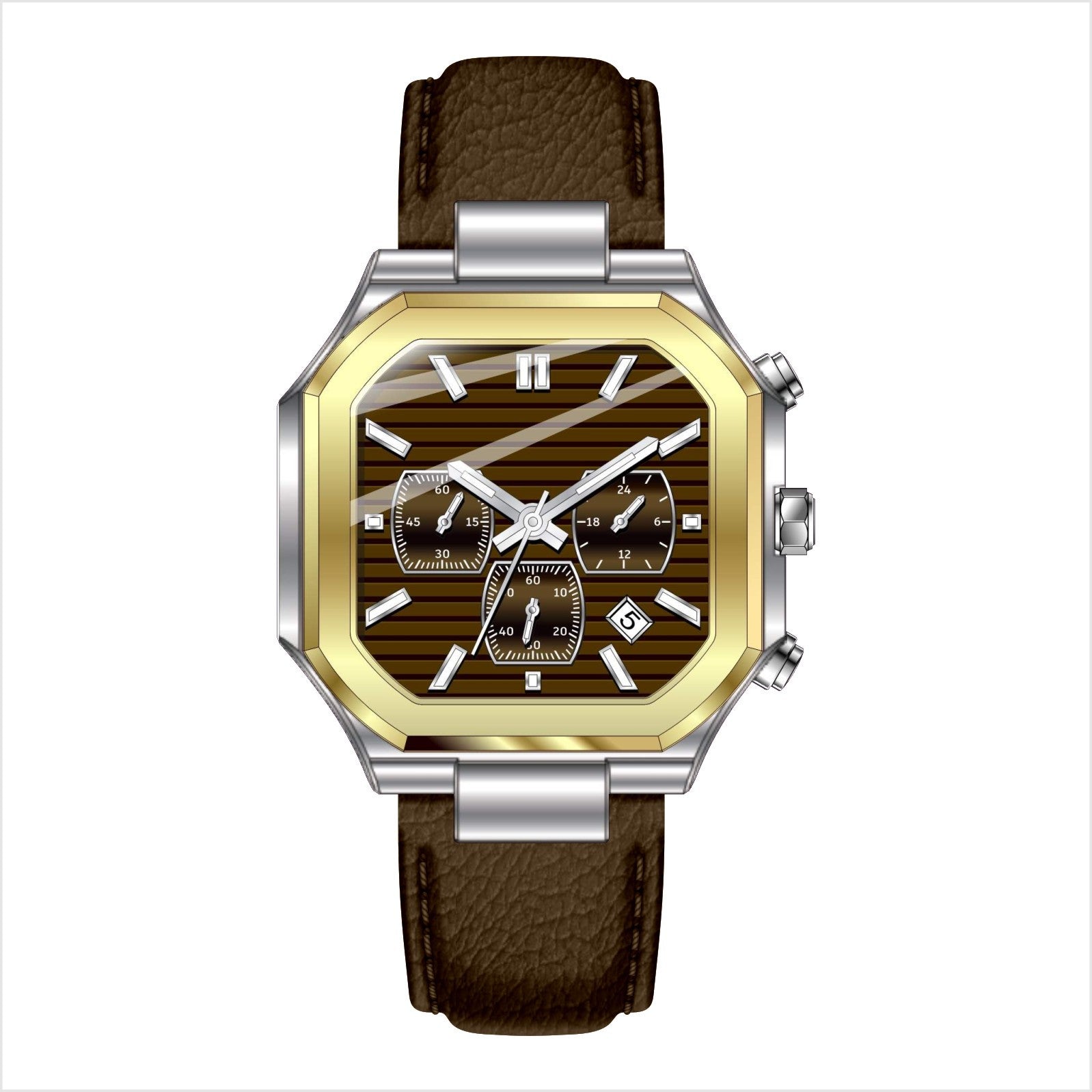 VORIXA TG – Men’s Classic Terra Gold &amp; Brown Horizontal Dial Business Watch