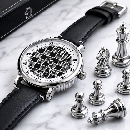 Men automatic watch chess checjerboard mechanical watches waterproof vintage business luminous skeleton leather gift for you Martino Valenti
