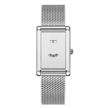 Giorgio Mareno ISANDRE women’s gold rectangular watch with brown leather strap, showing the watch face and strap details.